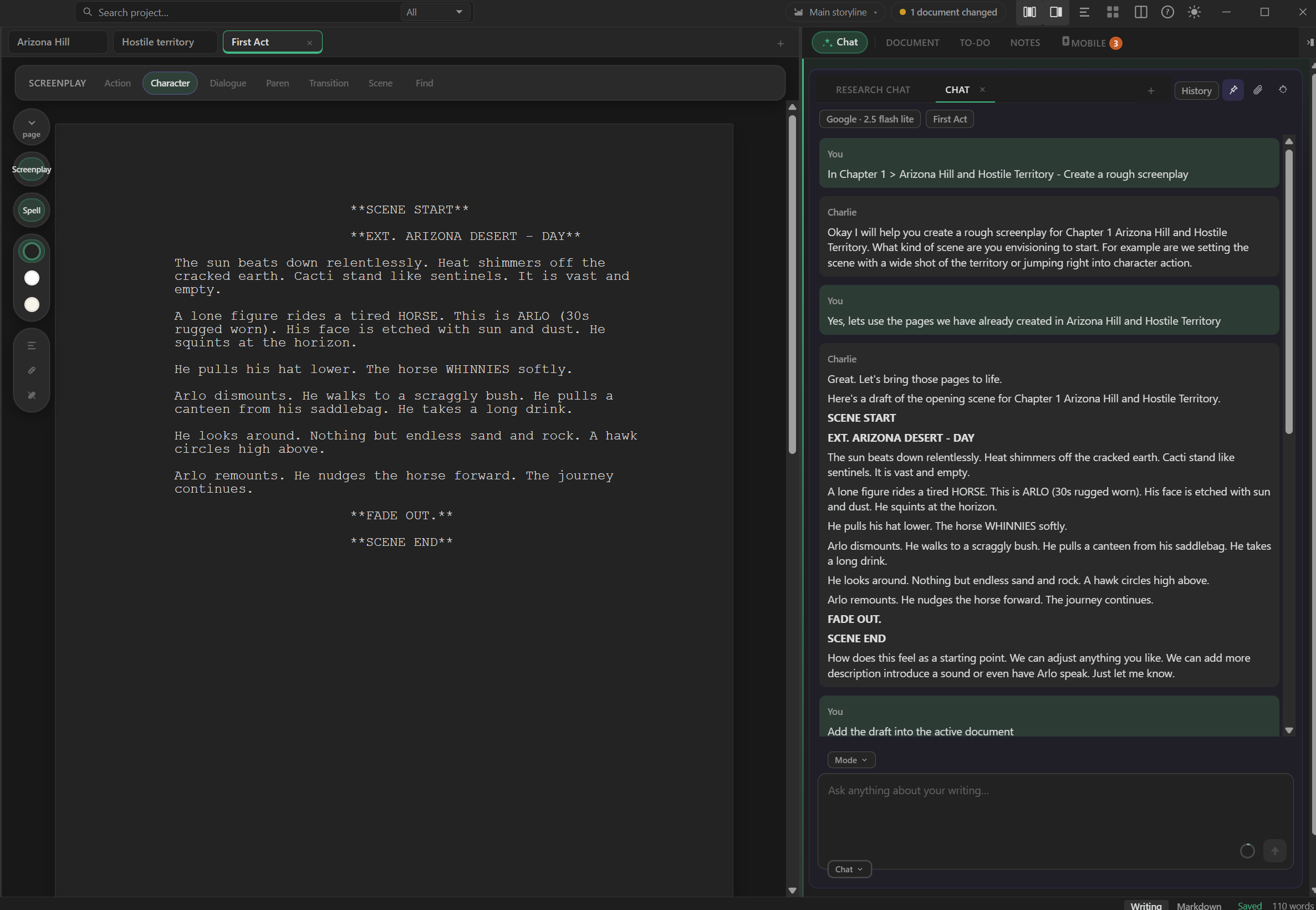 StelaWare screenplay mode in dark mode