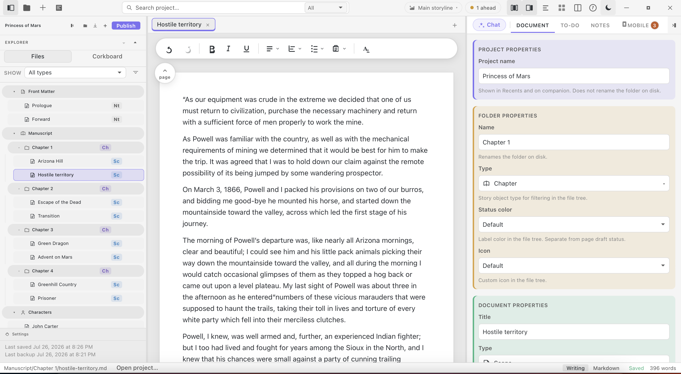 StelaWare manuscript editor in light mode