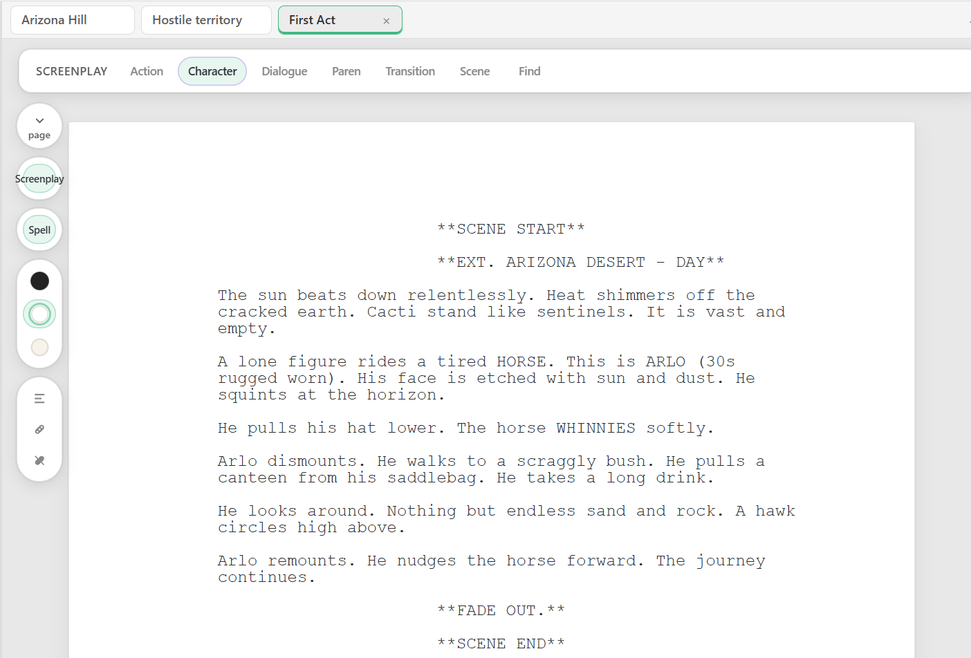 StelaWare screenplay mode in light mode