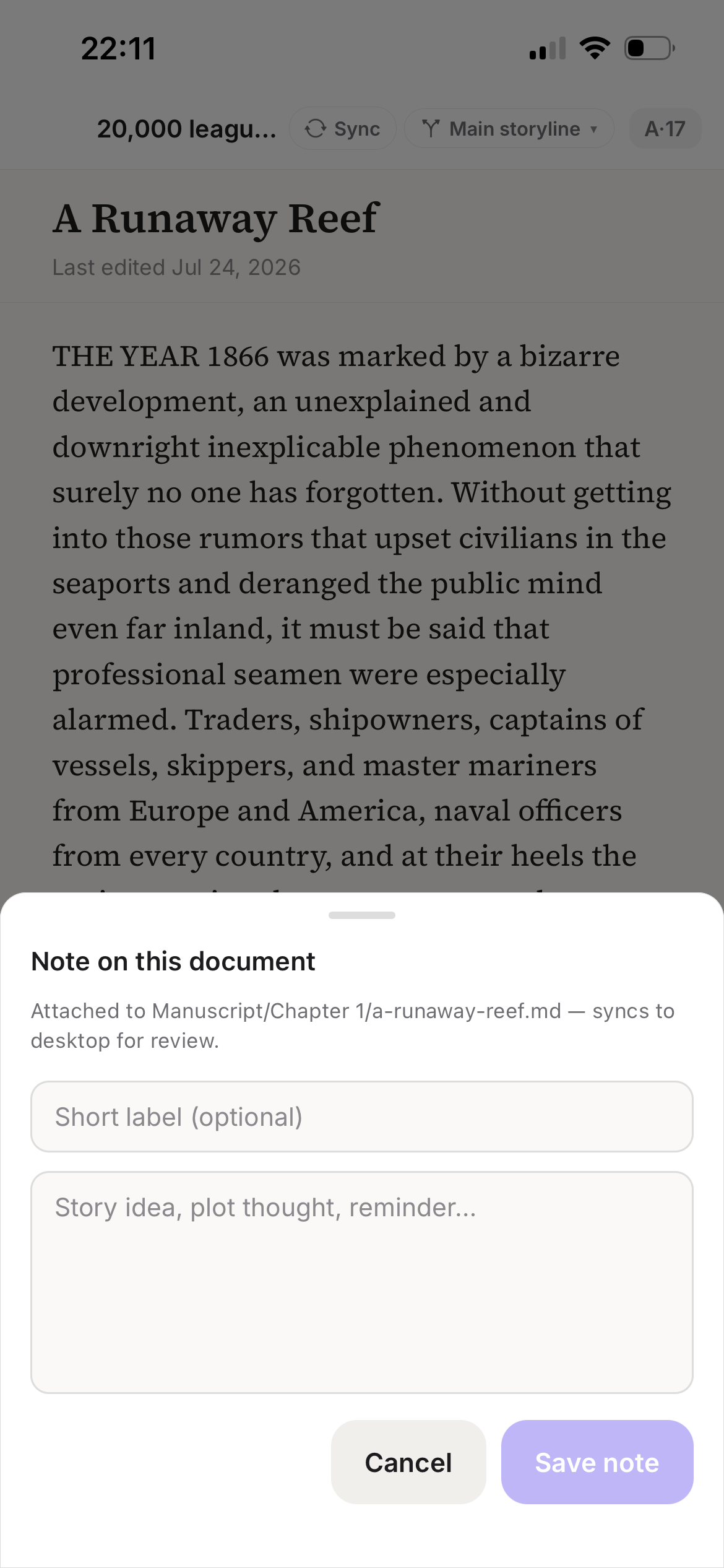 Companion add note screen in light mode