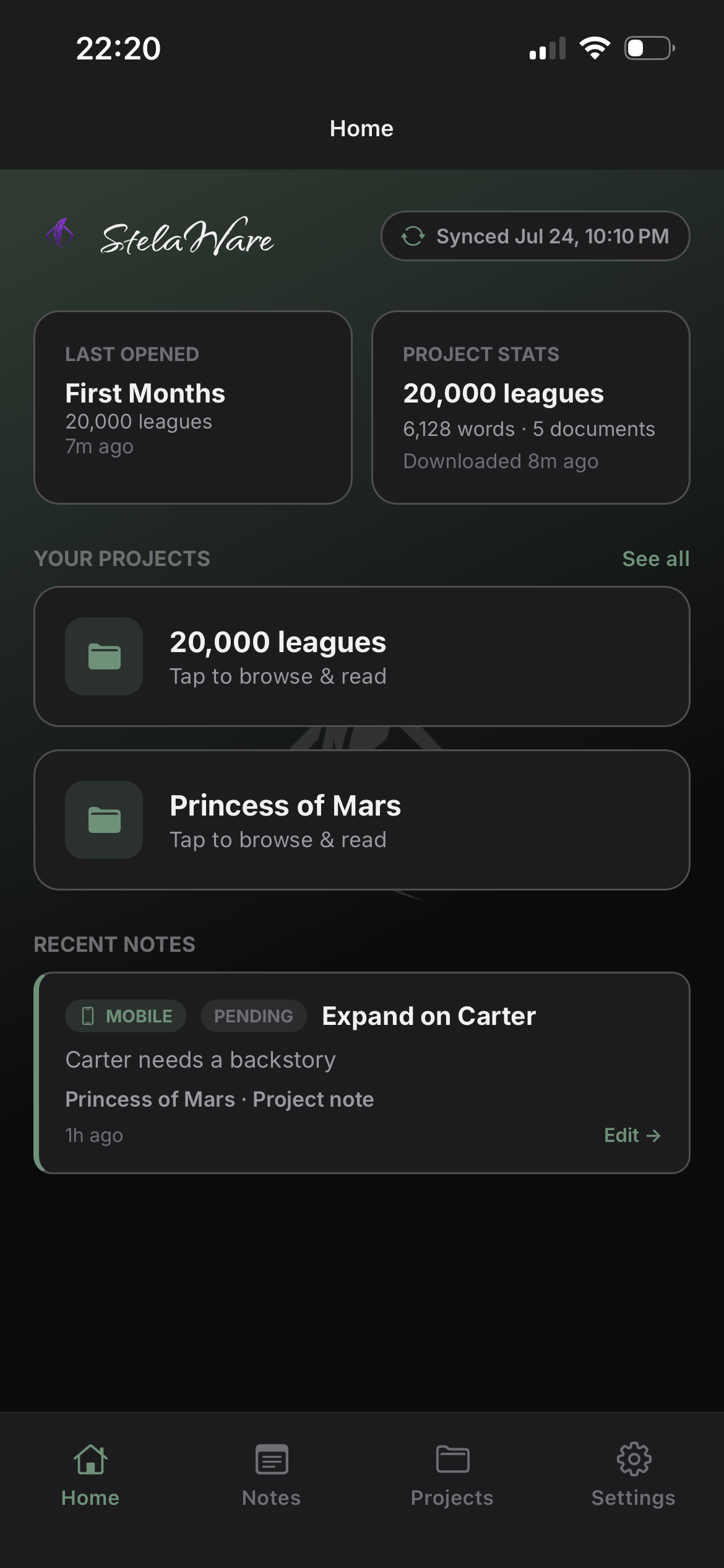 Companion home showing multiple projects