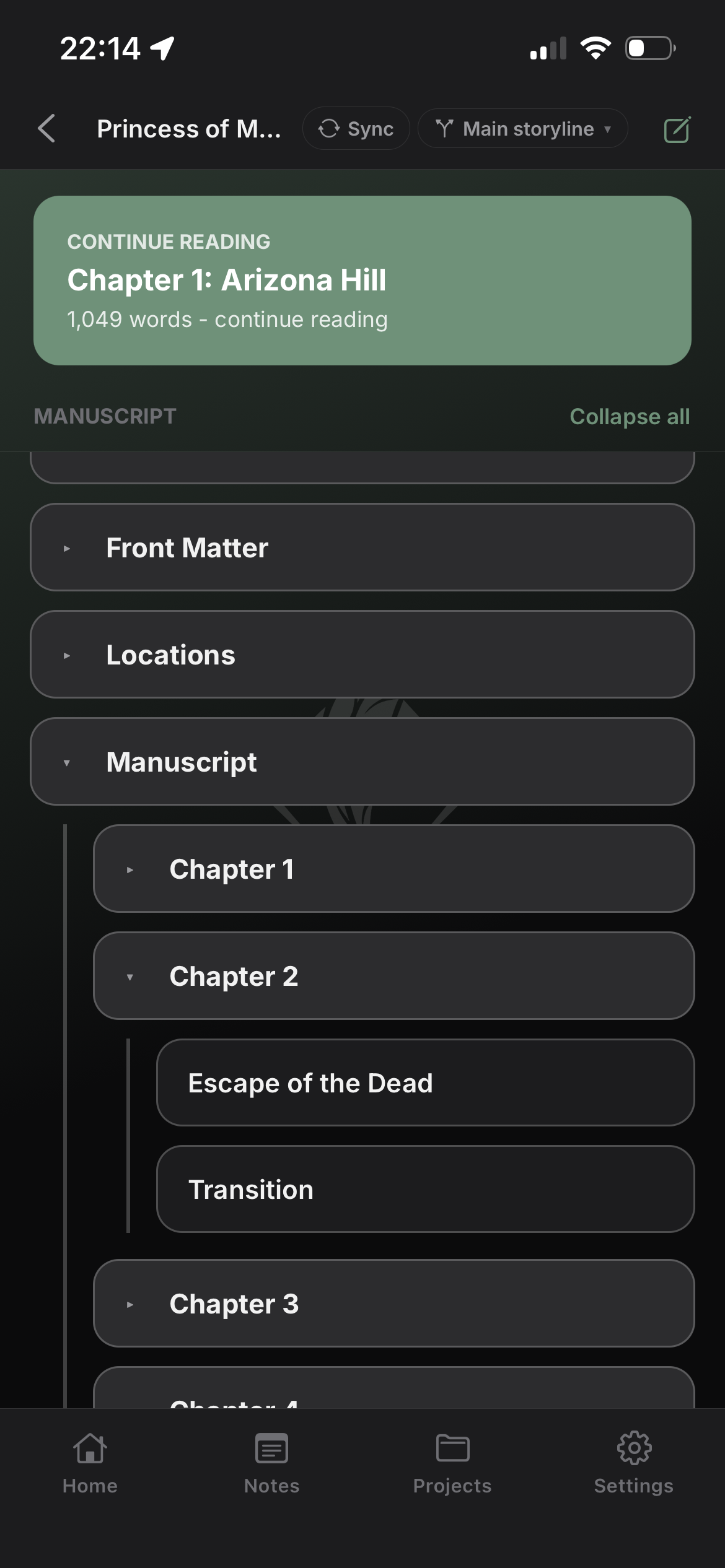 Companion project view in shade theme