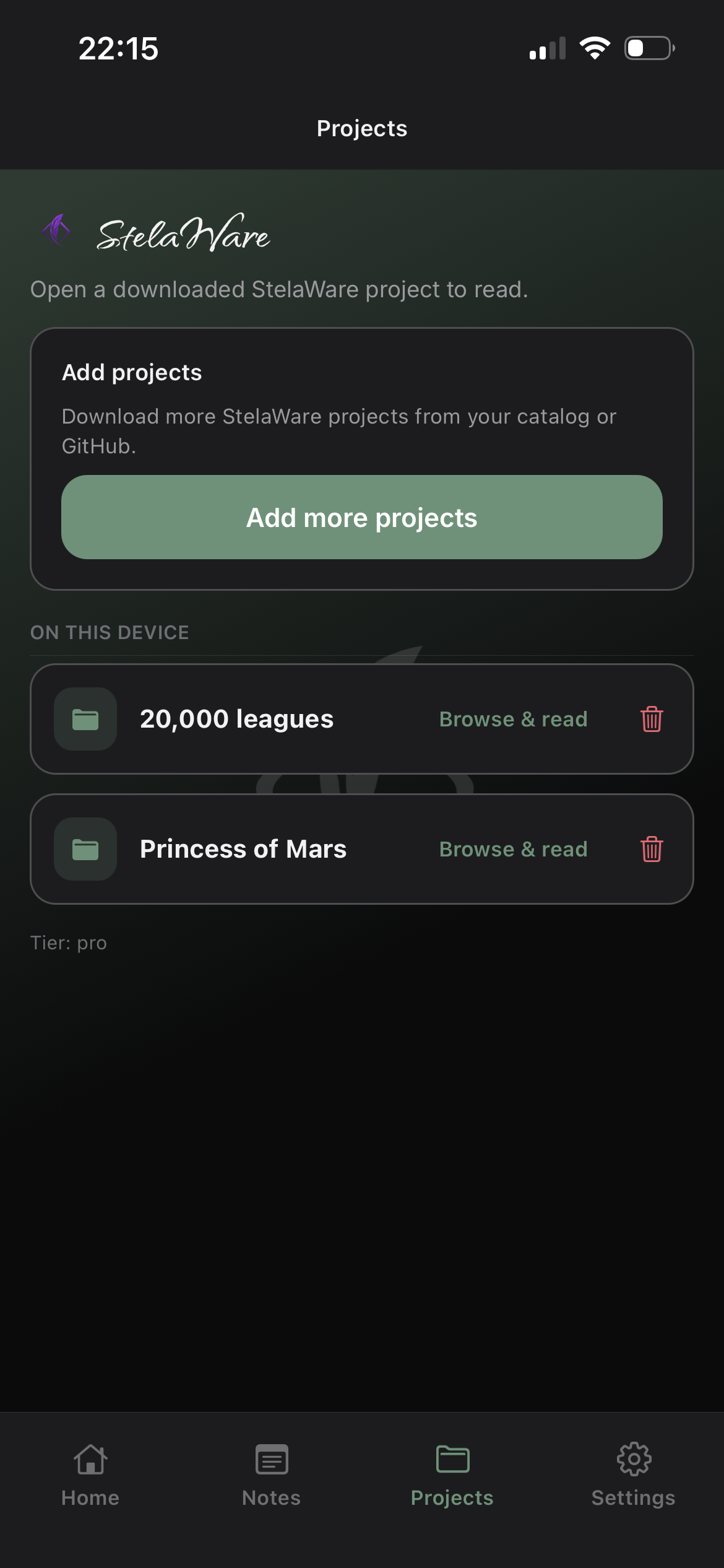 Companion projects list in shade theme