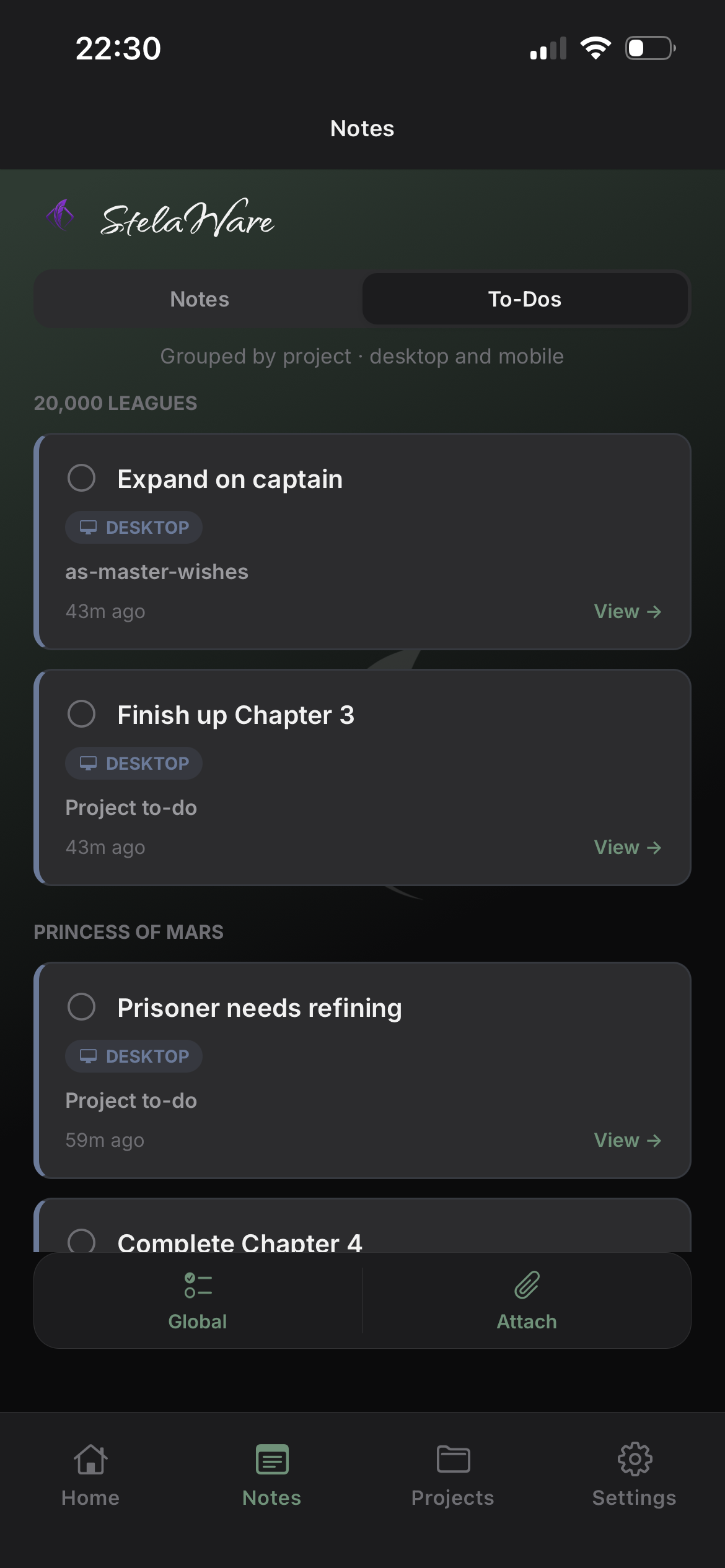 Companion to-dos in shade theme